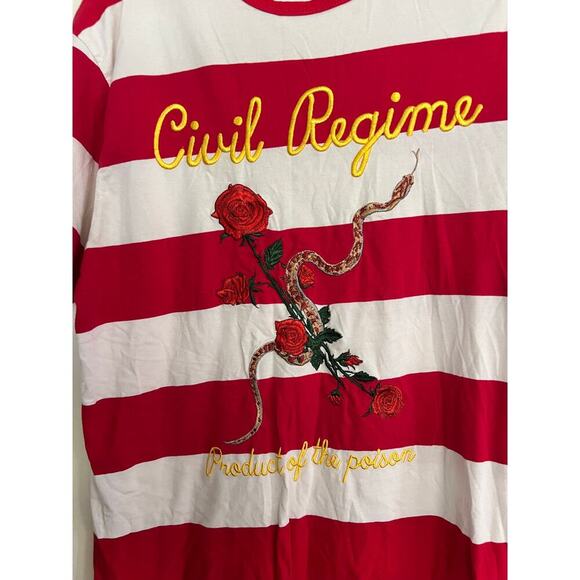 Civil Regime Men's Red White Embroidered Snake And Flower Stripes T-Shirt Size M - Picture 4 of 4
